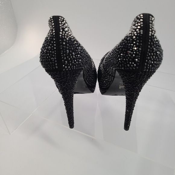 Aldo Black Satin & Rhinestone Stiletto Platform Pumps Size 9 - Picture 8 of 10